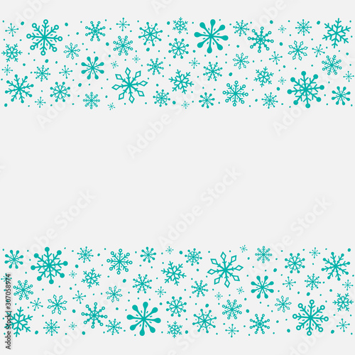 Empty Christmas greeting card with hand drawn snowflakes. Winter background. Vector © One Pixel Studio