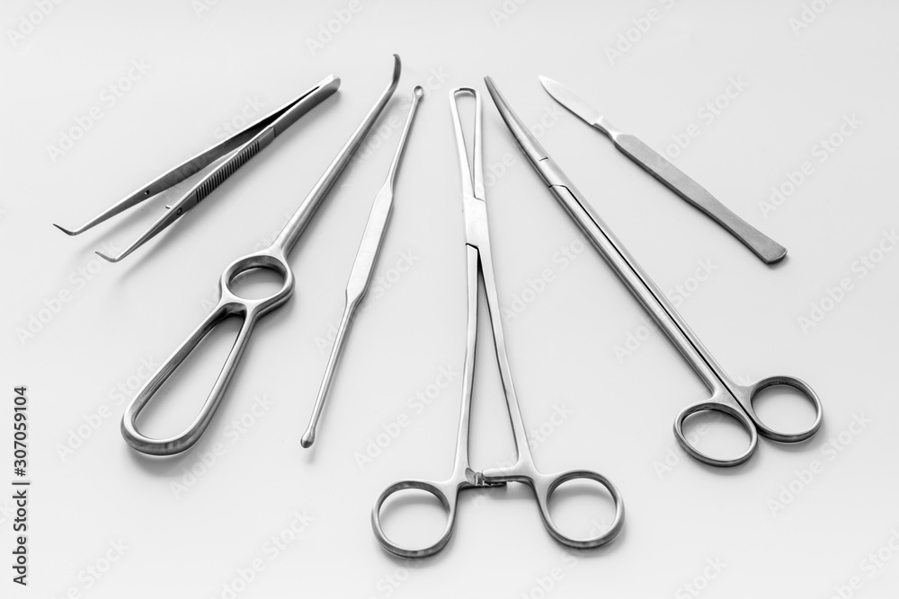 Instruments for plastic surgery on white background flat lay Instruments for plastic surgery on white background flat lay