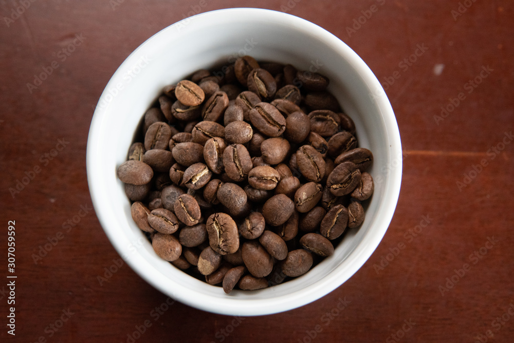 coffee beans in white cup