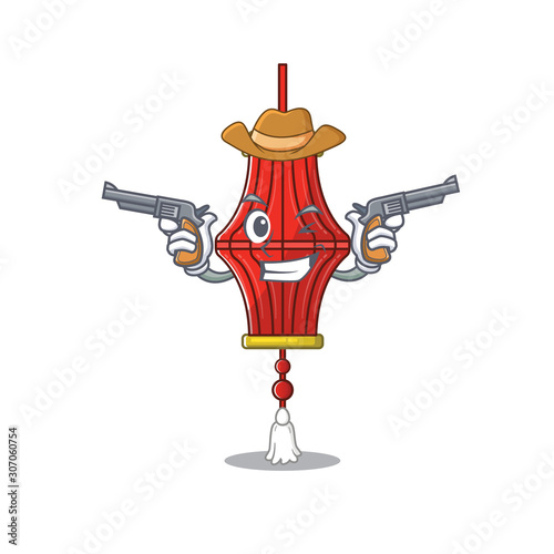 Chinese paper lanterns cartoon character as a Cowboy holding guns