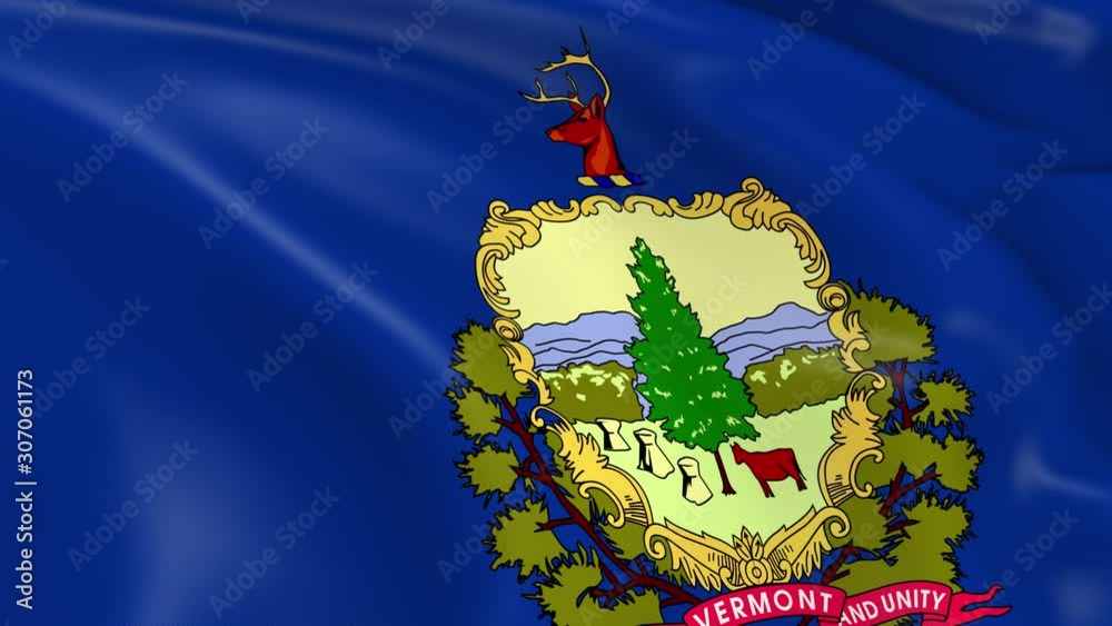 Photo realistic slow motion 4KHD flag of the US State of Vermont waving in the wind.  Seamless loop animation with highly detailed fabric texture in 4K resolution.