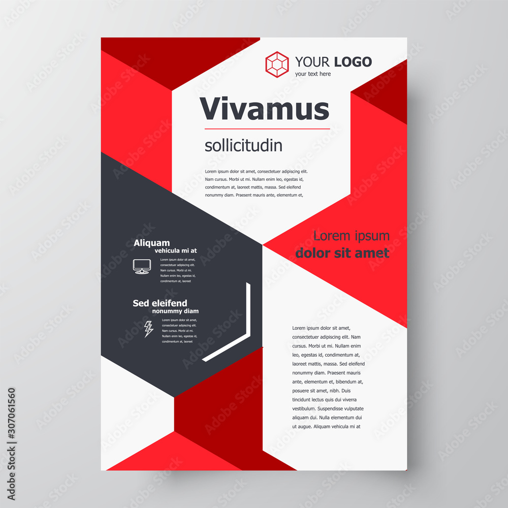 Flyer brochure design template, creative leaflet red color