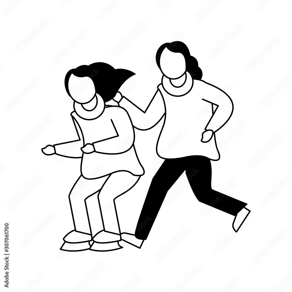 young happy girls with winter clothes and skates young happy girls with winter clothes and skates