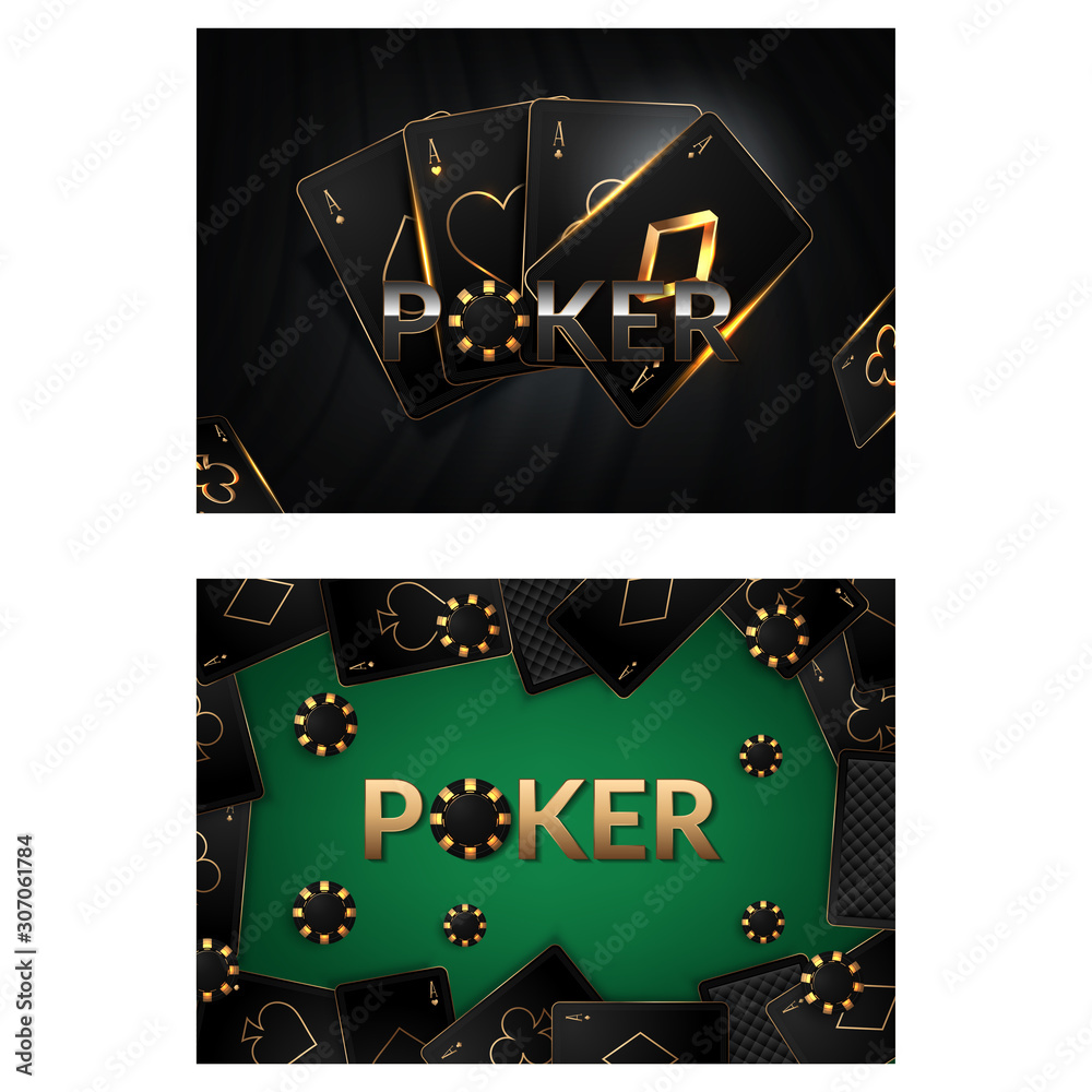 Obraz premium Casino poster or banner background or flyer template. Casino invitation with Playing Cards and Poker Chips. Game design. Playing casino games. Vector illustration
