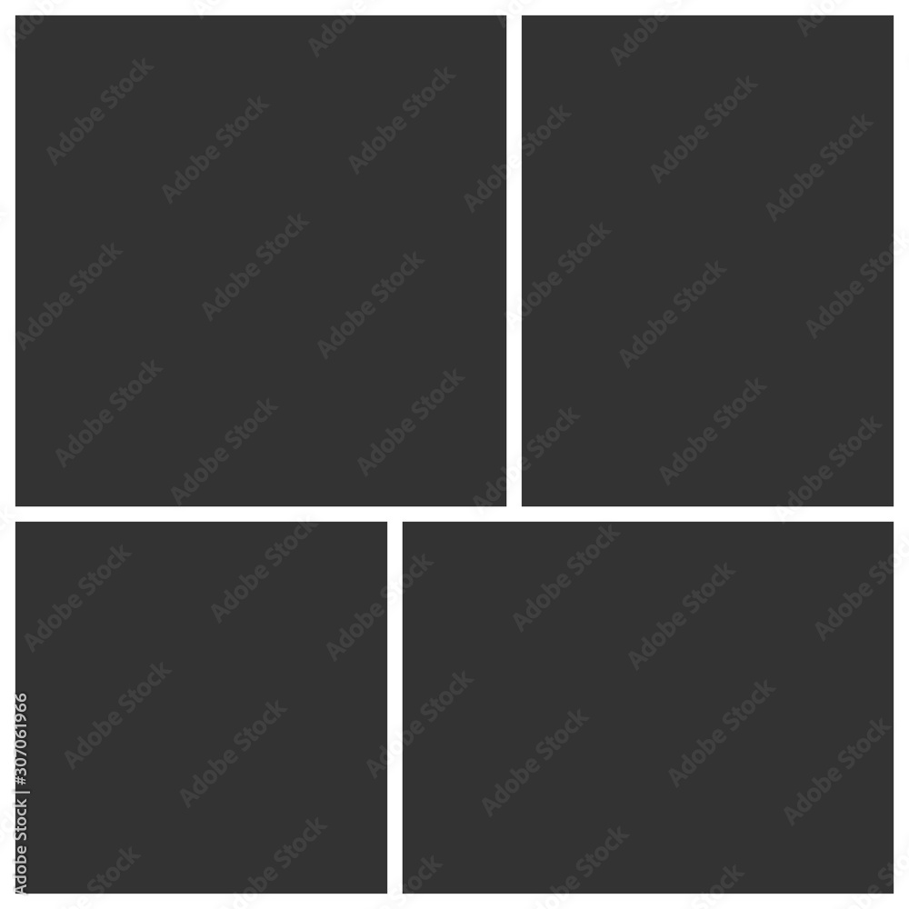 Templates collage four frames photos. Poster frame mockup. Empty vector frames.