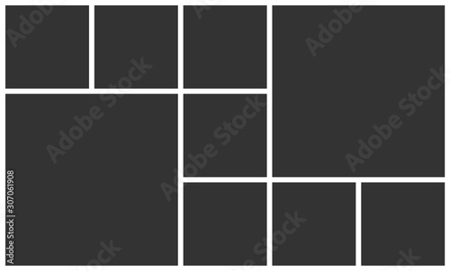 Templates collage nine frames photos parts. Vector poster frame mockup. Nine photos. Board and branding presentation template design.