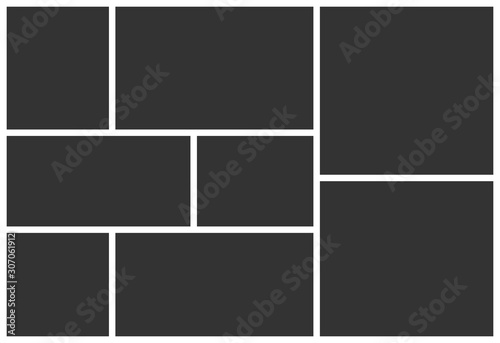 Templates collage eight frames parts photos or picture. Vector poster frame mockup design. Empty photo collage combination.