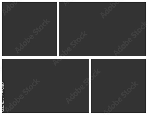 Empty photo frame collage of four parts. Poster frame mockup. Vector template photo collage.
