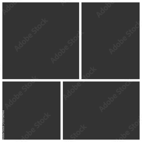 Templates collage four frames photos. Poster frame mockup. Empty vector frames.