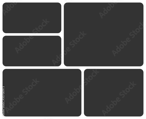 Templates collage five frames photos. Poster frame mockup. Empty vector collage frames.