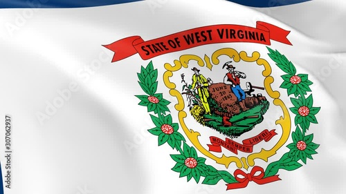 Photo realistic slow motion 4KHD flag of the US State of West Virginia waving in the wind.  Seamless loop animation with highly detailed fabric texture in 4K resolution.