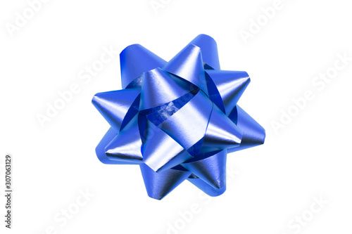 Beautiful bow gift on white background.  Blue ribbon. © Saichol