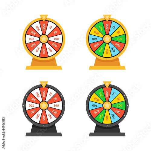 Set of Wheels Of Fortune lottery luck. isolated on white background