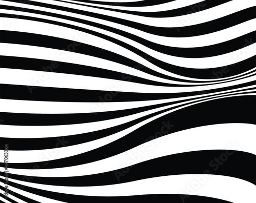 Digital image with a psychedelic stripes Wave design black and white. Optical art background. Texture with wavy, curves lines. Vector illustration © dexdrax