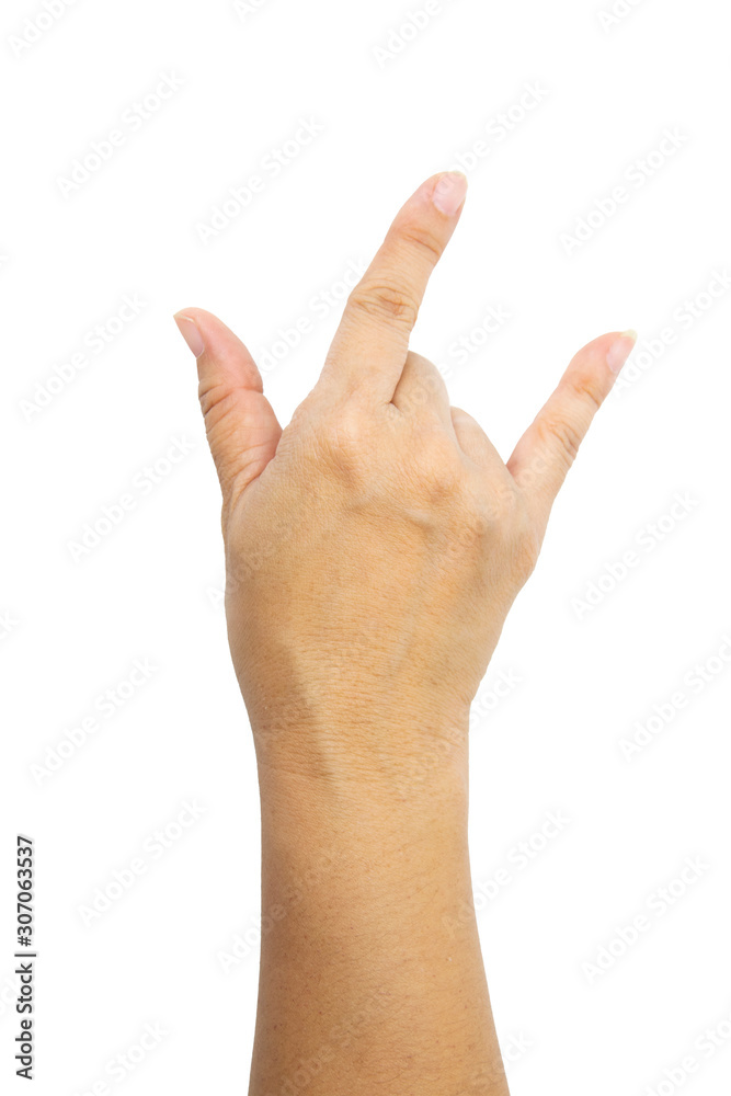 Female hand showing rock n roll sign. Hands in shape of love heart. Female hand showing rock n roll sign. Hands in shape of love heart.