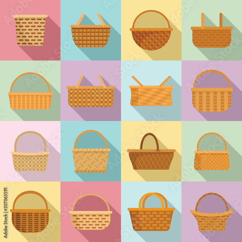 Wicker icons set. Flat set of wicker vector icons for web design