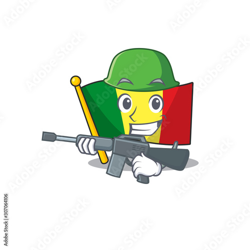 A cartoon style of flag mali Army with machine gun
