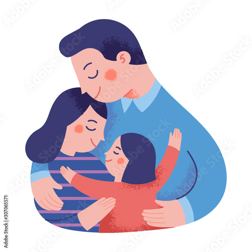 father, mother and daughter hugging warmly and lovingly, the concept of a happy family full of love