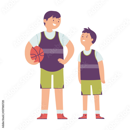 illustration of the character of a child who is experiencing growth constraints compared to his friend, the child sees his friend who is taller than him