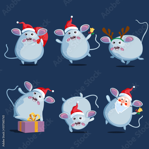 Set of fun cartoon vector mouse, concept for new year and Christmas, Chinese symbol 2020.