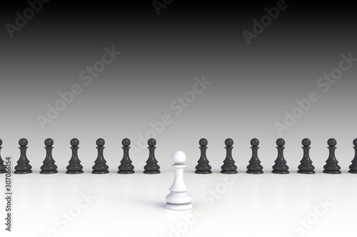 White and black chess pawn on white background, Business leadership, Teamwork power and confidence concept, 3d rendering