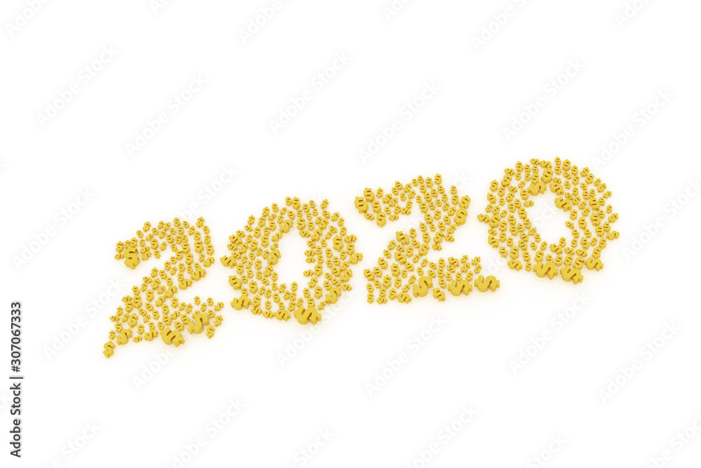 Business graph from currency symbols, represents growth in the new year three-dimensional rendering, 3D illustration