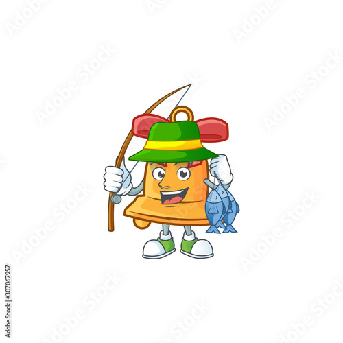 Happy smiley funny Fishing christmas bell design