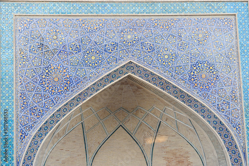 The arch and gates of the ancient Asian traditional ornament. The details of the architecture of medieval Central Asia