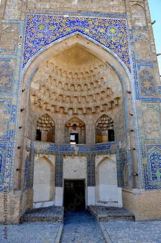 The arch and gates of the ancient Asian traditional ornament. The details of the architecture of medieval Central Asia