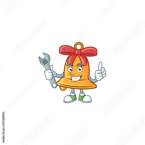 Professional Mechanic christmas bell mascot cartoon character style