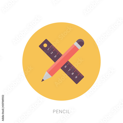 Pencil and ruler icon flat design