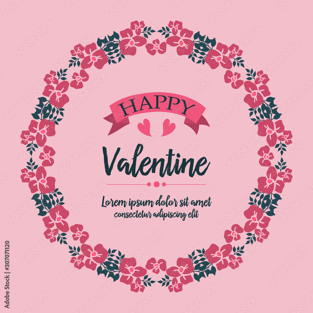 Drawing lettering of happy valentine, with seamless pink flower frame beauty. Vector Drawing lettering of happy valentine, with seamless pink flower frame beauty. Vector