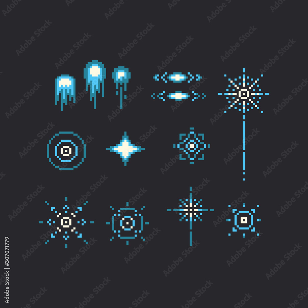 Pixel Art Set Of Blue Firework Icon Stock Vector Adobe Stock