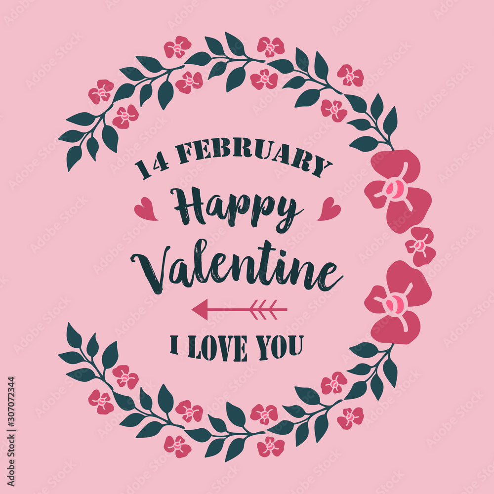 Banner concept of happy valentine, with beautiful pink flower frame art. Vector