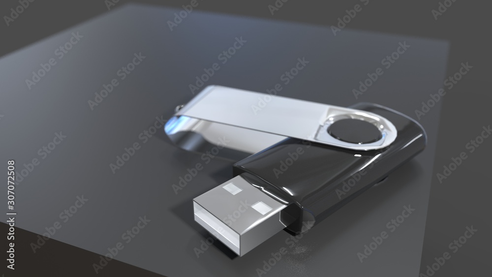 3d rendering of a black usb stick in dark studio background 3d rendering of a black usb stick in dark studio background