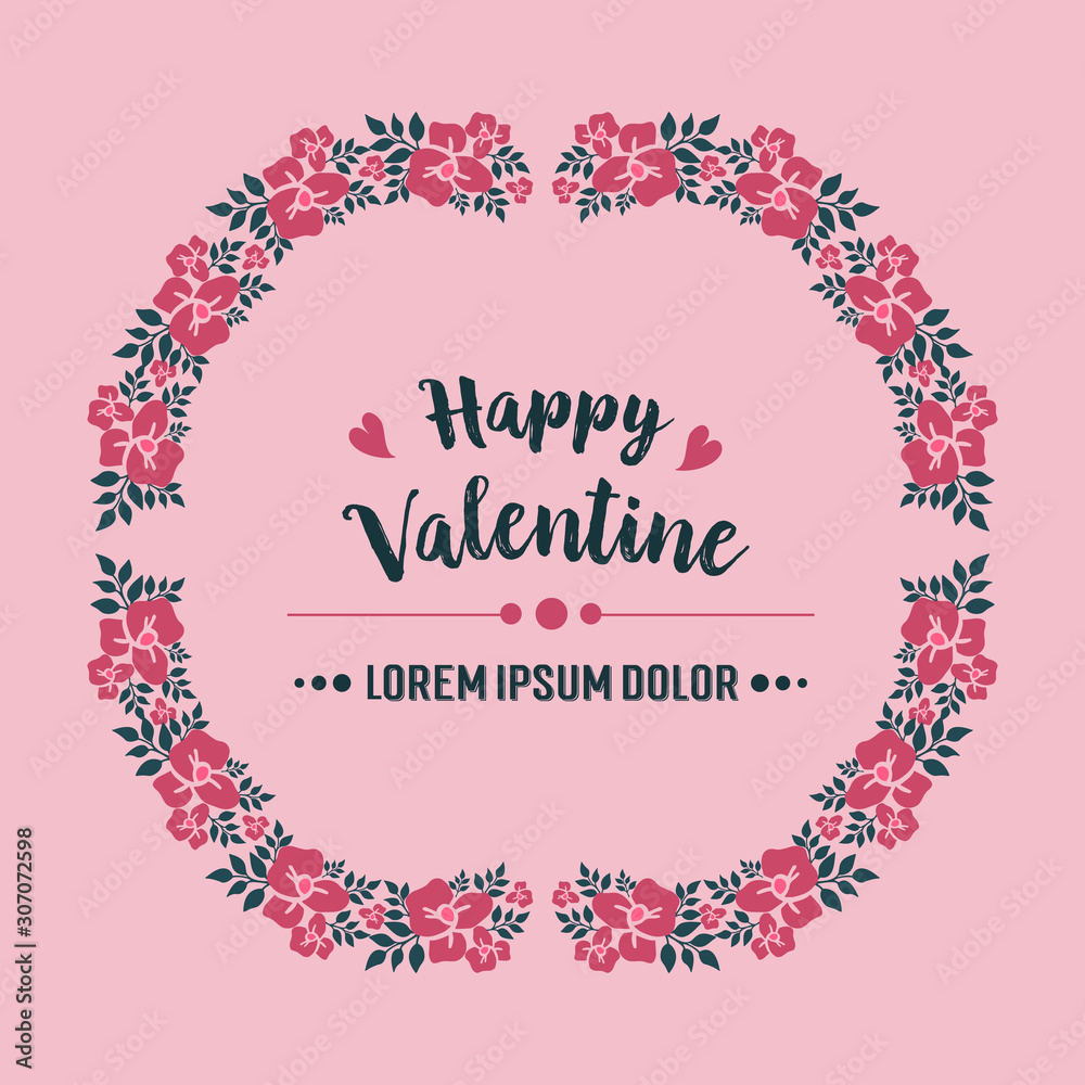 Greeting card drawing of happy valentine, with plant crowd of leaf flower frame. Vector Greeting card drawing of happy valentine, with plant crowd of leaf flower frame. Vector