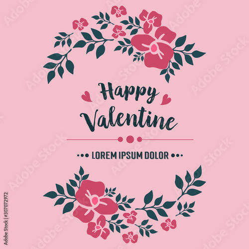 Creative card of happy valentine, with abstract leaf flower frame style. Vector