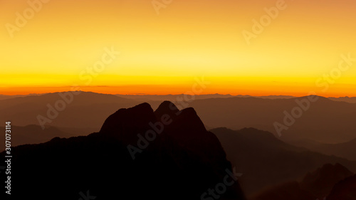 sunset or evening time over mountain forest at Doi Luang Chiang Dao, Chaingmai, Thailand.