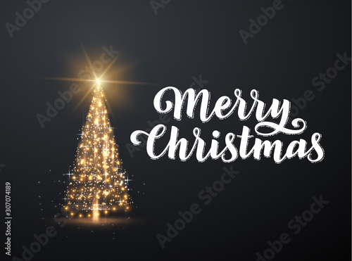 Merry Christmas shiny tree silhouette holiday background