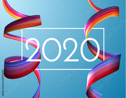 Trendy 2020 new year colorful neon design background.