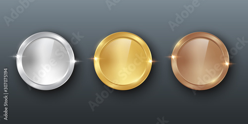 Shiny metal medal podium realistic objects set