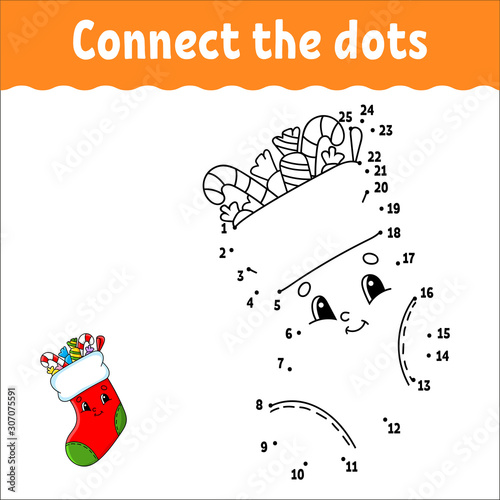 Dot to dot. Draw a line. Handwriting practice. Learning numbers for kids. Activity worksheet. With answer. Game for toddler. Isolated vector illustration. Cute character. Cartoon style.