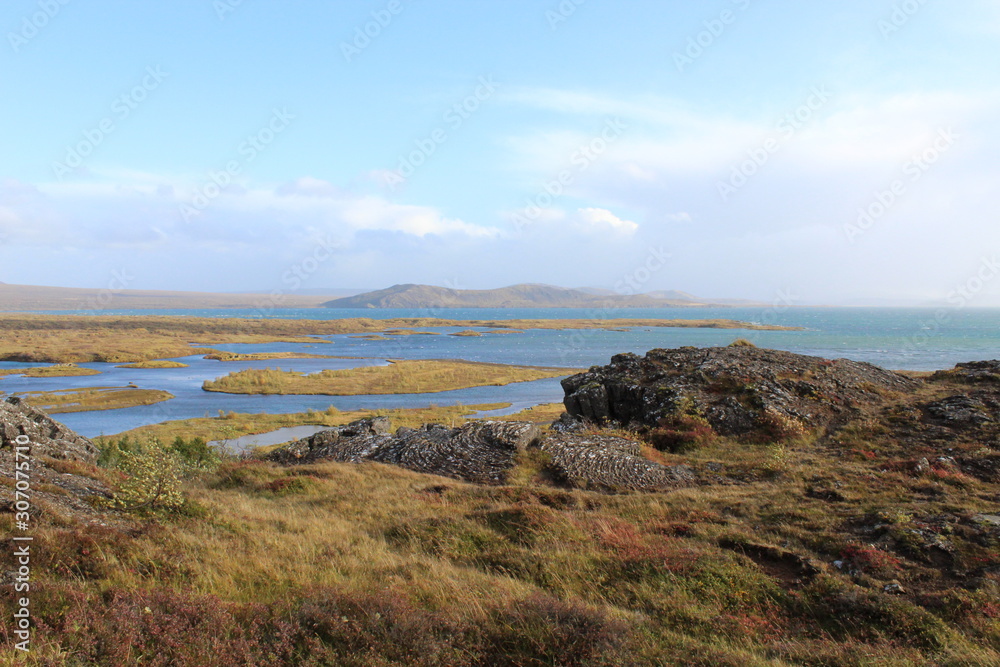 view of the Thingvellir Rift Valley in Iceland