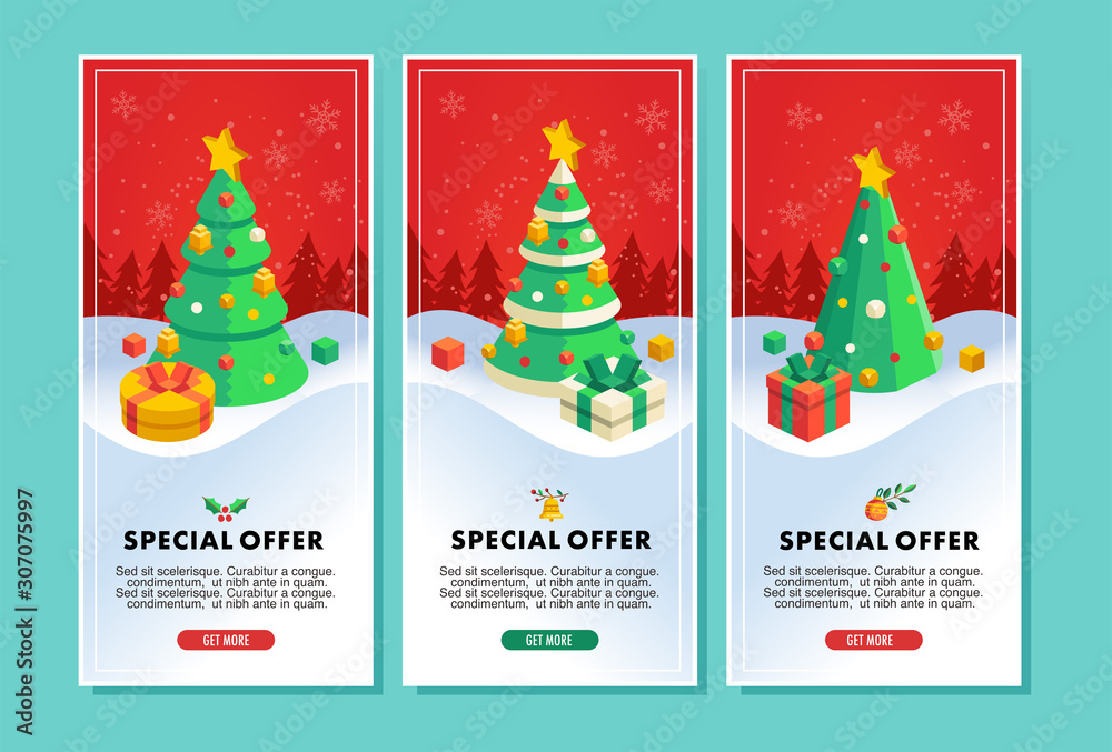 christmas sale flyer or banner vector illustration with christmas tree and gift isometric illustration christmas sale flyer or banner vector illustration with christmas tree and gift isometric illustration