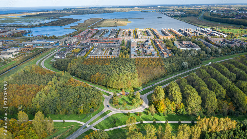 Fototapeta premium Modern suburban neighbourhood Noorderplassen in Almere, Flevoland, Netherlands