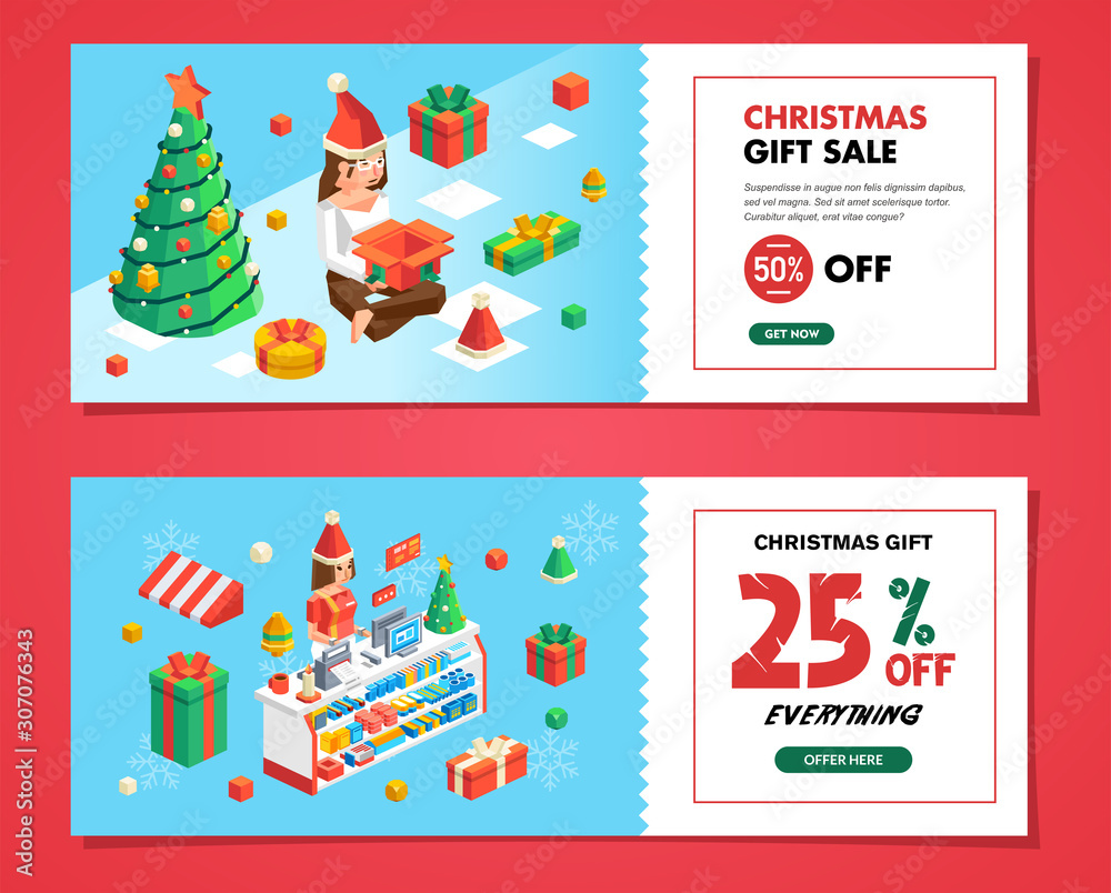 set of christmas coupon sale for customer of shopping mall or store