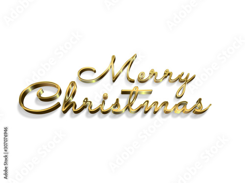 Isolated 3D Merry christmas handwritten text with golden texture, white background with realistic shadow