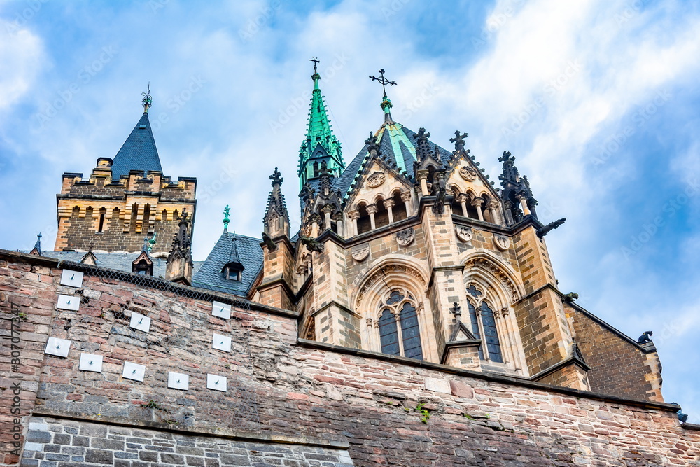 Towers and walls of medieval Wernigerode Castle, Germany