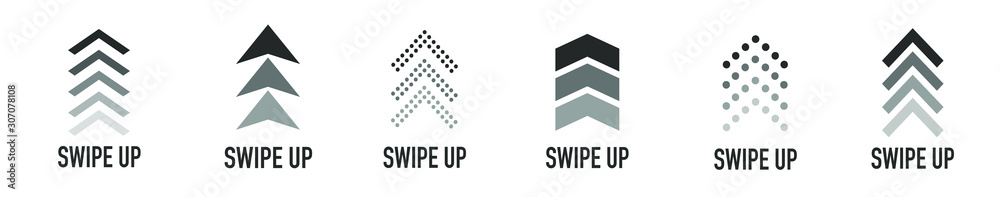  Arrow up for social media stories, design blogger, scroll pictogram. Set of Black Swipe Up icon. Scroll pictogram. Stories swipe button. Text swipe up - obrazy, fototapety, plakaty 