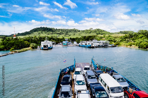 Ferry during sail to koh chang island from trat province Thailand. photo